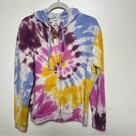 PINK Victoria's Secret Sweaters - PINK Victoria’s Secret Tie-Dye Zip up Hoodie Gray Multi color Size L NWT